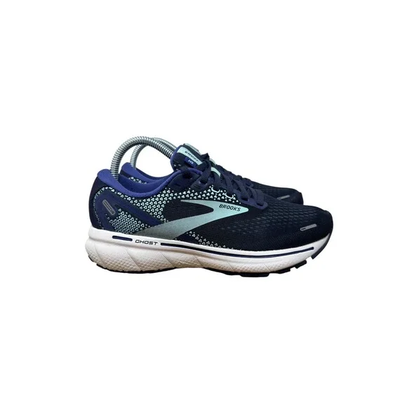 Brooks Ghost 14 Running Shoes Womens 6.5 Navy Blue Aqua Sneakers 1203561B410 - Picture 3 of 11